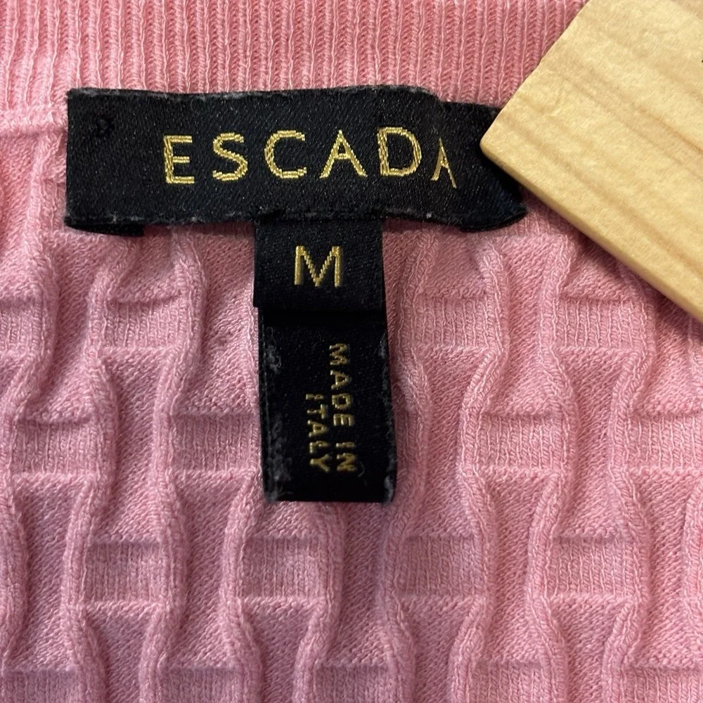 Escada‎ Women's Medium Short Sleeve Basket Weave Sweater Pink Sorbet Preppy